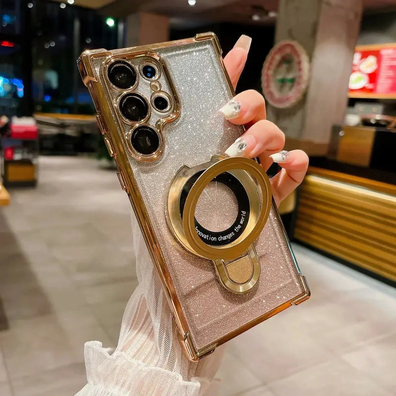 Smooth Finish Touch Glitter Guard Ring Bracket Case - Samsung