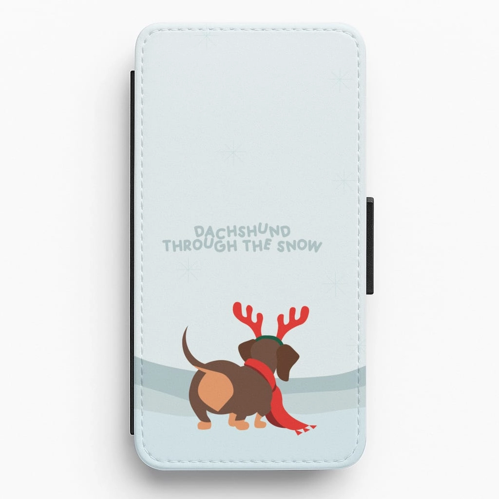 Dachshund Through The Snow - Christmas Flip / Wallet Phone Case Durable Finish Layer Refined Edge