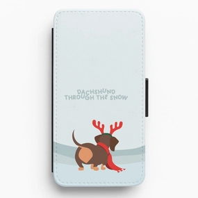 Dachshund Through The Snow - Christmas Flip / Wallet Phone Case Durable Finish Layer Refined Edge