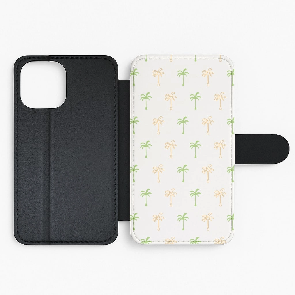 Green And Yellow Palms Pattern Flip / Wallet Phone Case Anti Shock