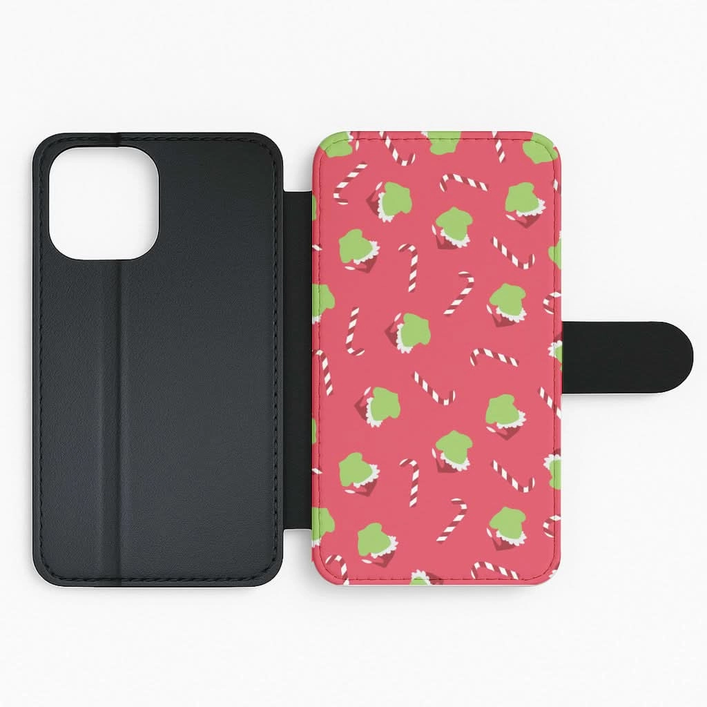 Green Creature And Candy Canes Pattern Flip / Wallet Phone Case Comfort Design Layer