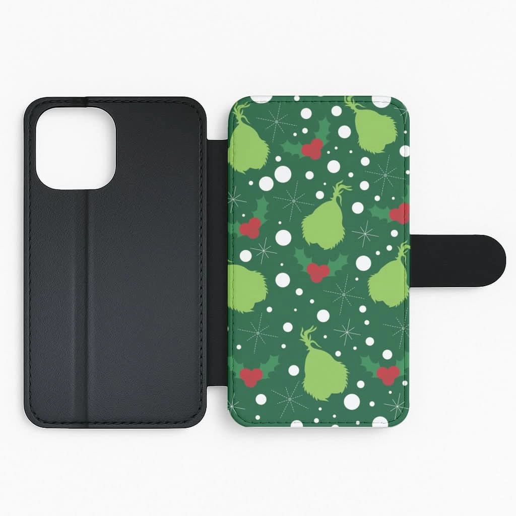 Green Creature Christmas Pattern Flip / Wallet Phone Case Premium Texture Layer Modern Surface Design