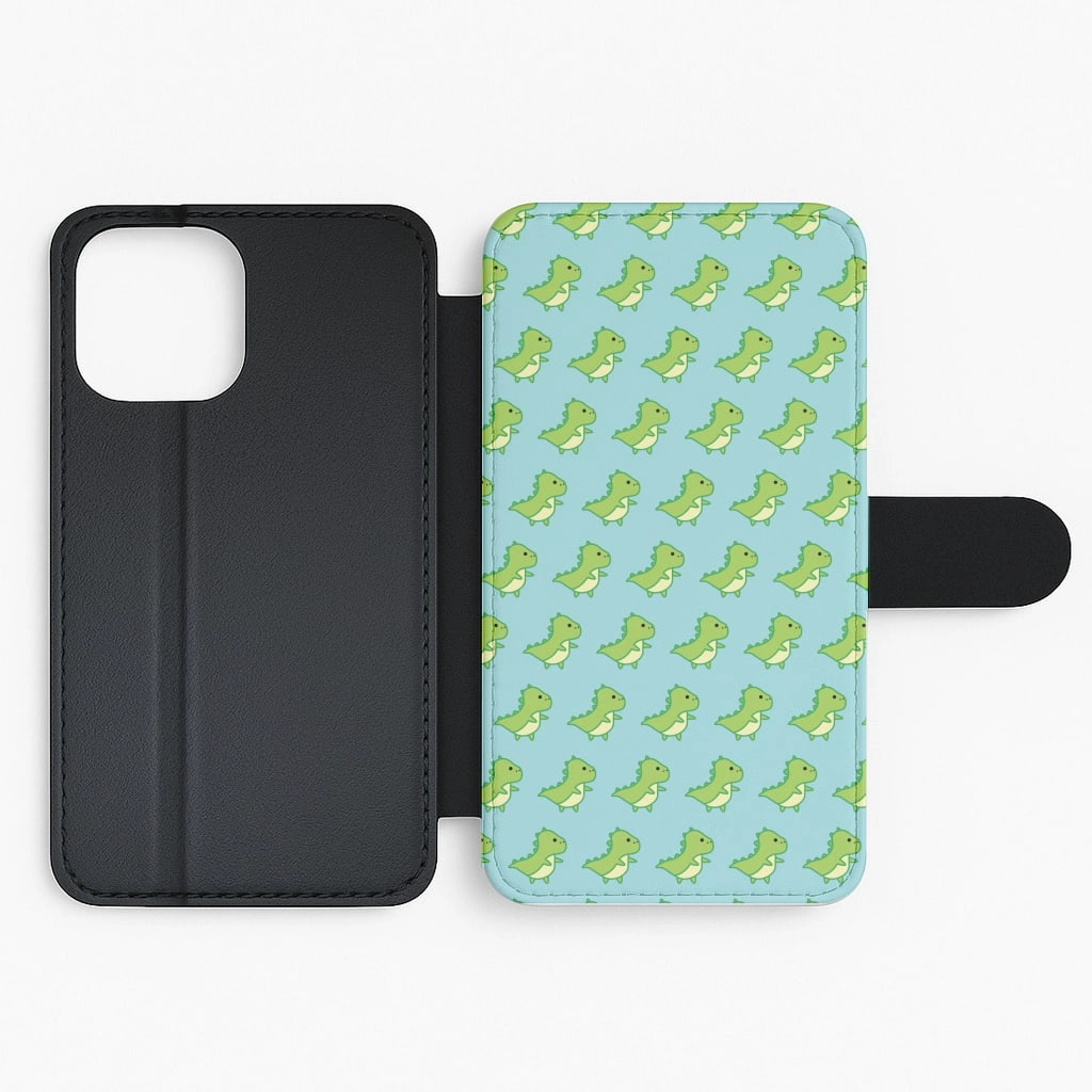 Green Dinosaurs Pattern - Dinosaurs Flip / Wallet Phone Case Minimal Feature