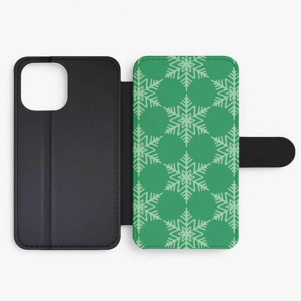 Drop Shield Green Giant Snowflakes Christmas Pattern Flip / Wallet Phone Case