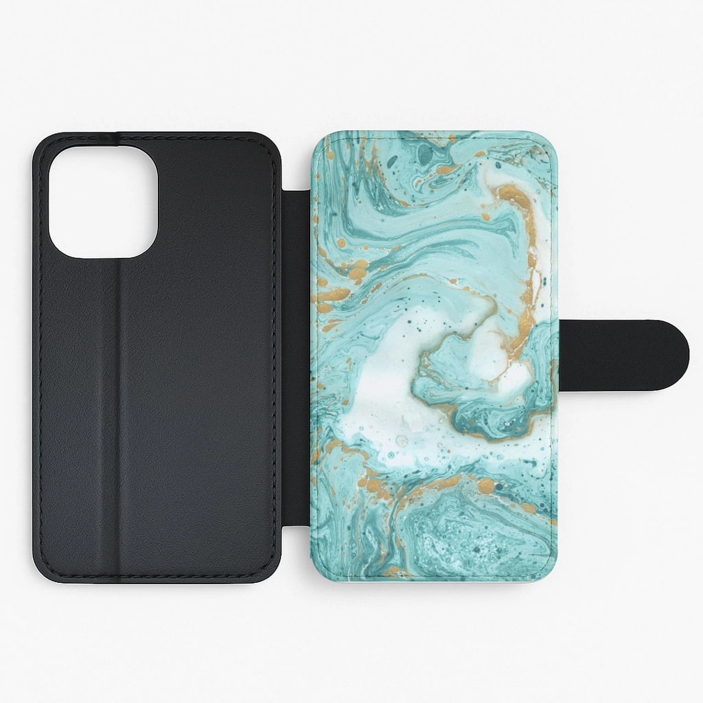 Green Marble Flip / Wallet Phone Case TPU Material Wireless charging
