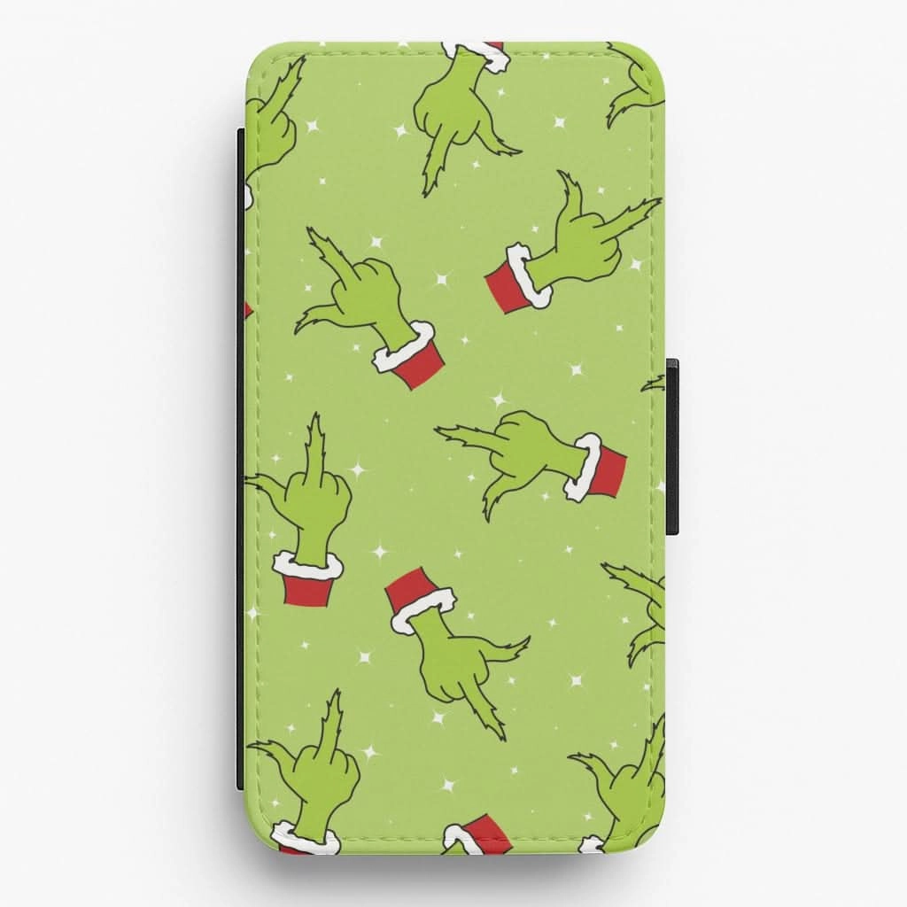 Green Middle Finger Christmas Pattern Flip / Wallet Phone Case Sporty Appeal