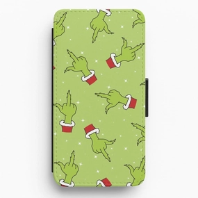 Green Middle Finger Christmas Pattern Flip / Wallet Phone Case Sporty Appeal