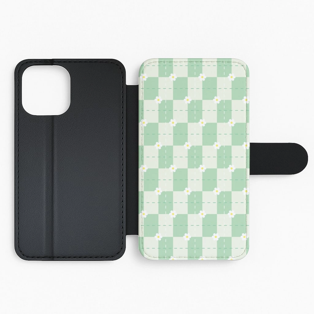 Green Plaid Daisies  Flip / Wallet Phone Case Protective Edge
