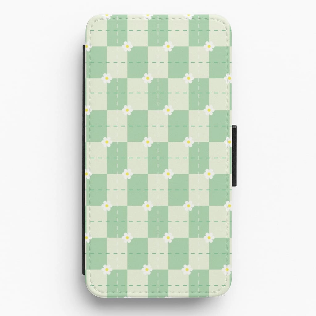 Luxury Layer Texture Green Plaid Daisies  Flip / Wallet Phone Case