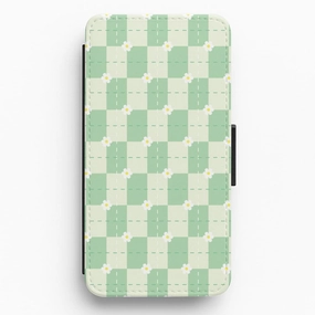 Luxury Layer Texture Green Plaid Daisies  Flip / Wallet Phone Case