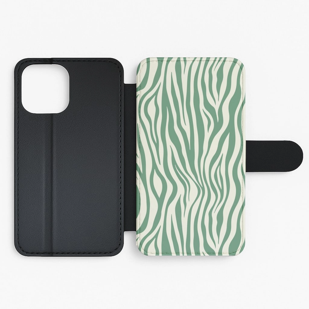 Green Zebra - Animal Patterns Flip / Wallet Phone Case Soft Edge Texture Premium Surface Finish