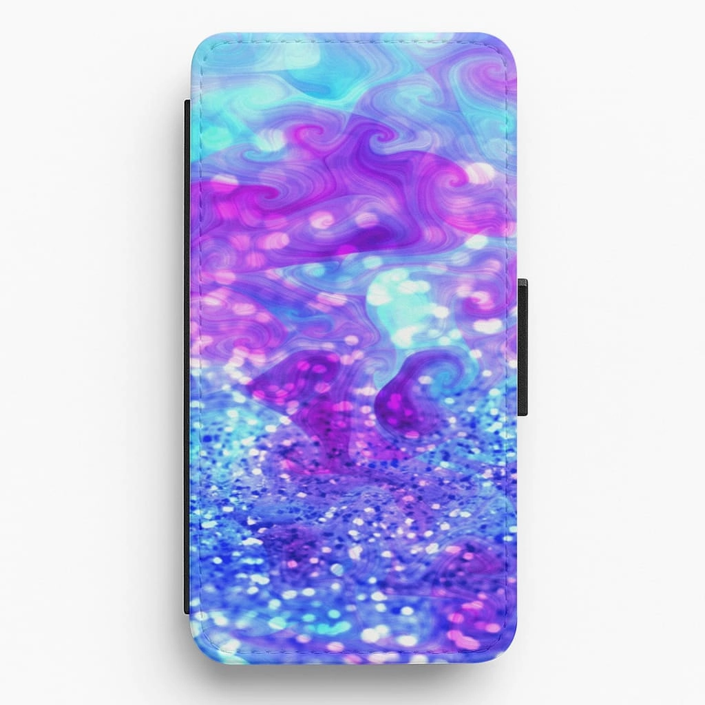 Glitter Swirl, Tumblr Stlye Flip / Wallet Phone Case Modern Minimalism Elegant Appearance