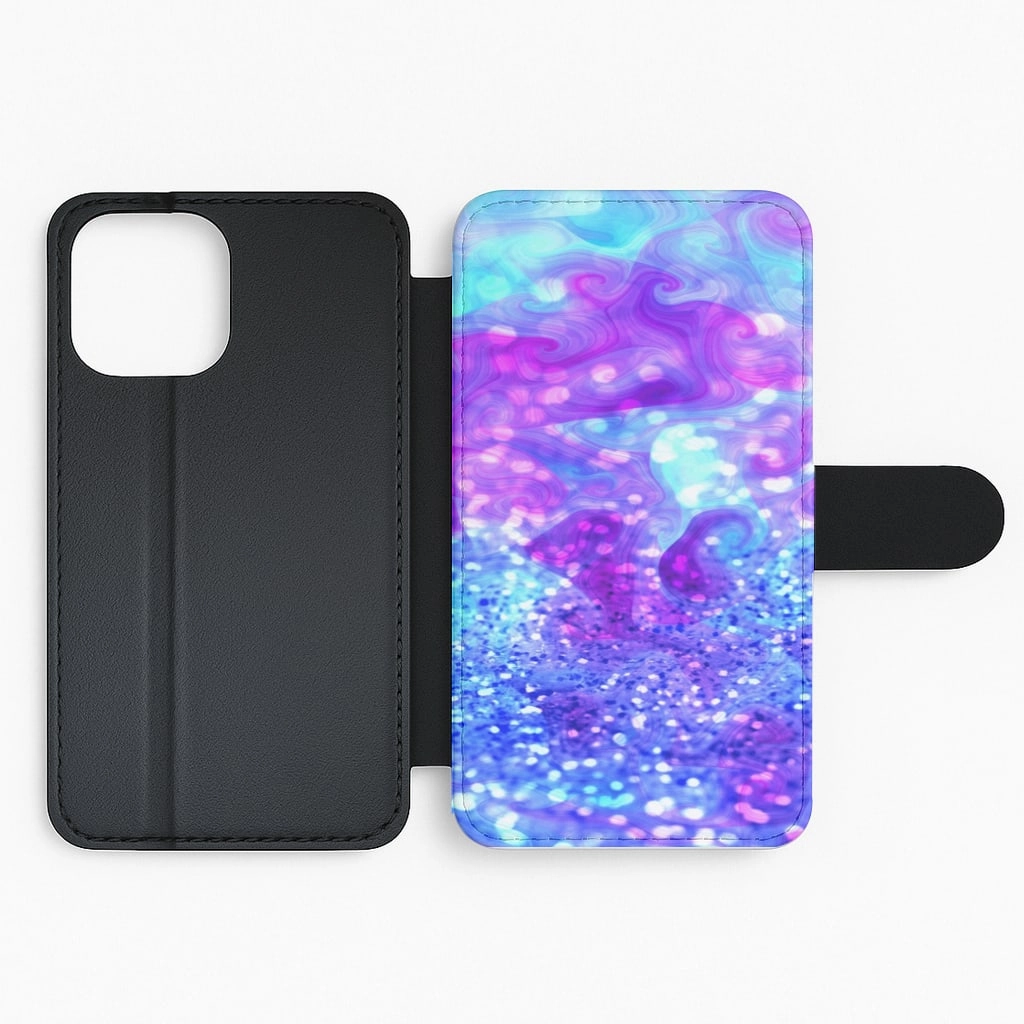 Protective Layering Full Coverage Glitter Swirl, Tumblr Stlye Flip / Wallet Phone Case