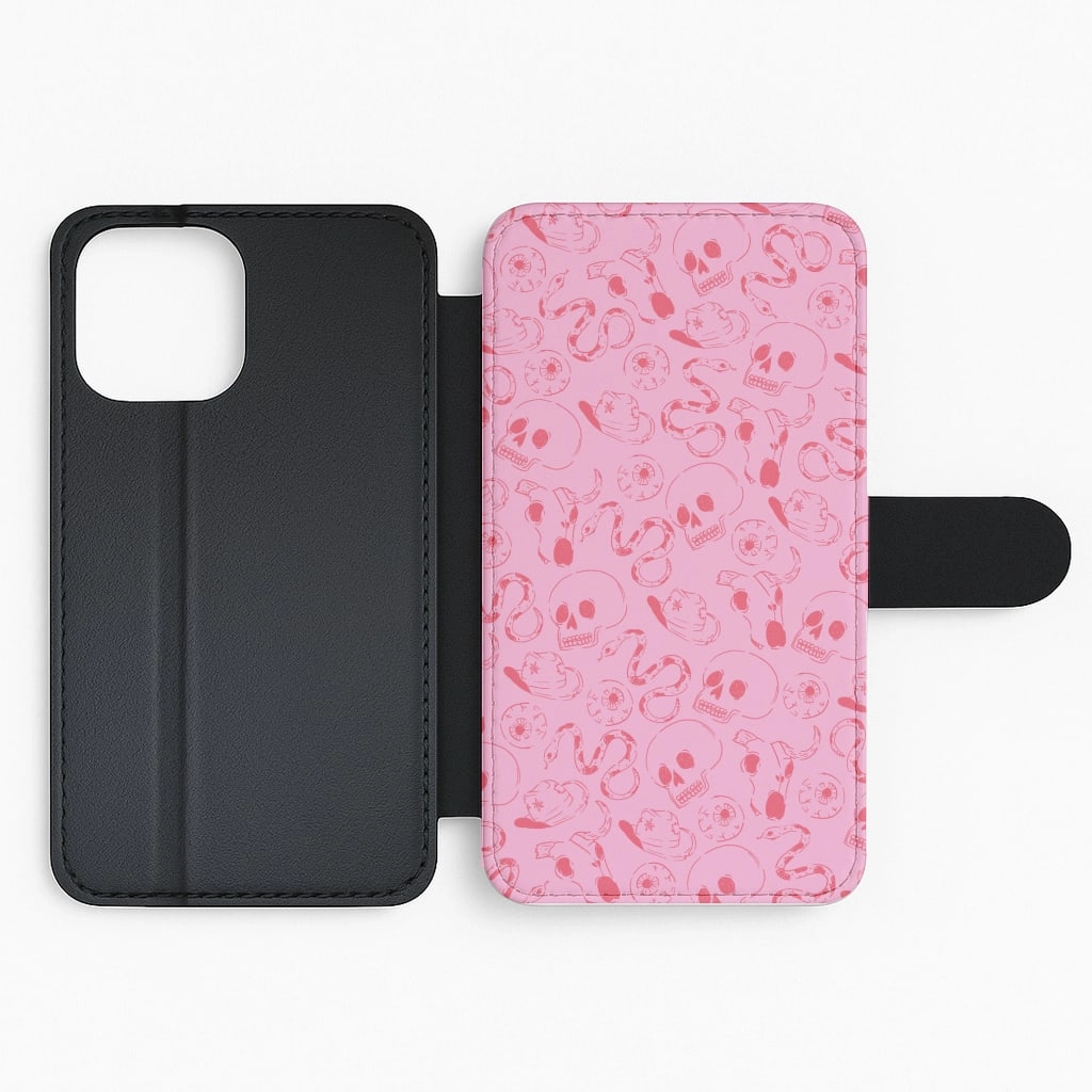 Pink Snakes And Skulls - Western  Flip / Wallet Phone Case Magnetic Mount Compatible