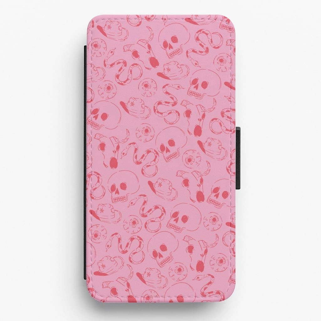 Pink Snakes And Skulls - Western  Flip / Wallet Phone Case Clear Back