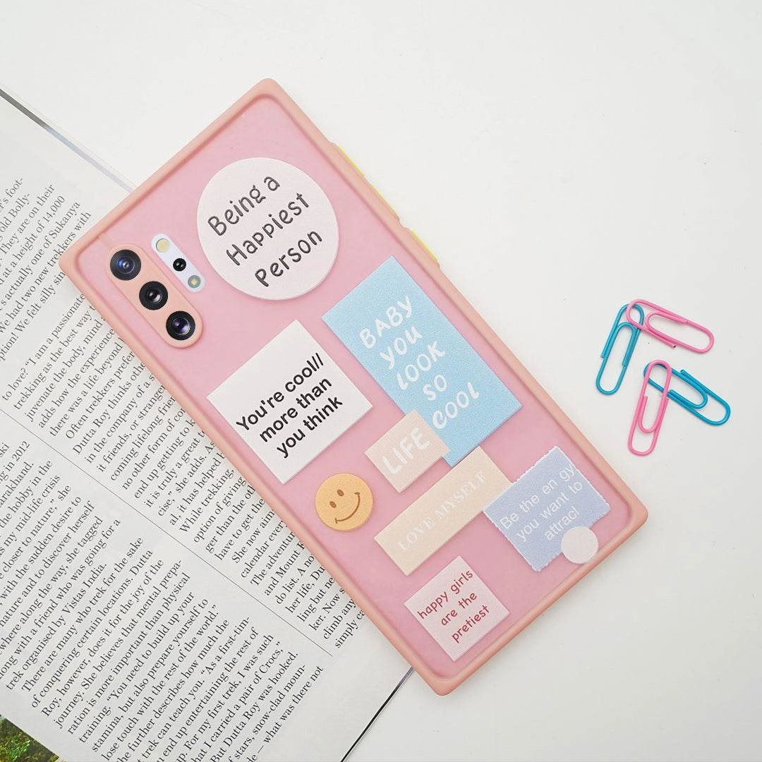 Soft Edge Detail Durable Pattern Happy Label Print Matte Finish Case - Samsung