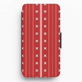 Stripes And Stitches Red Christmas Pattern Flip / Wallet Phone Case Matte Pattern Anti Slip