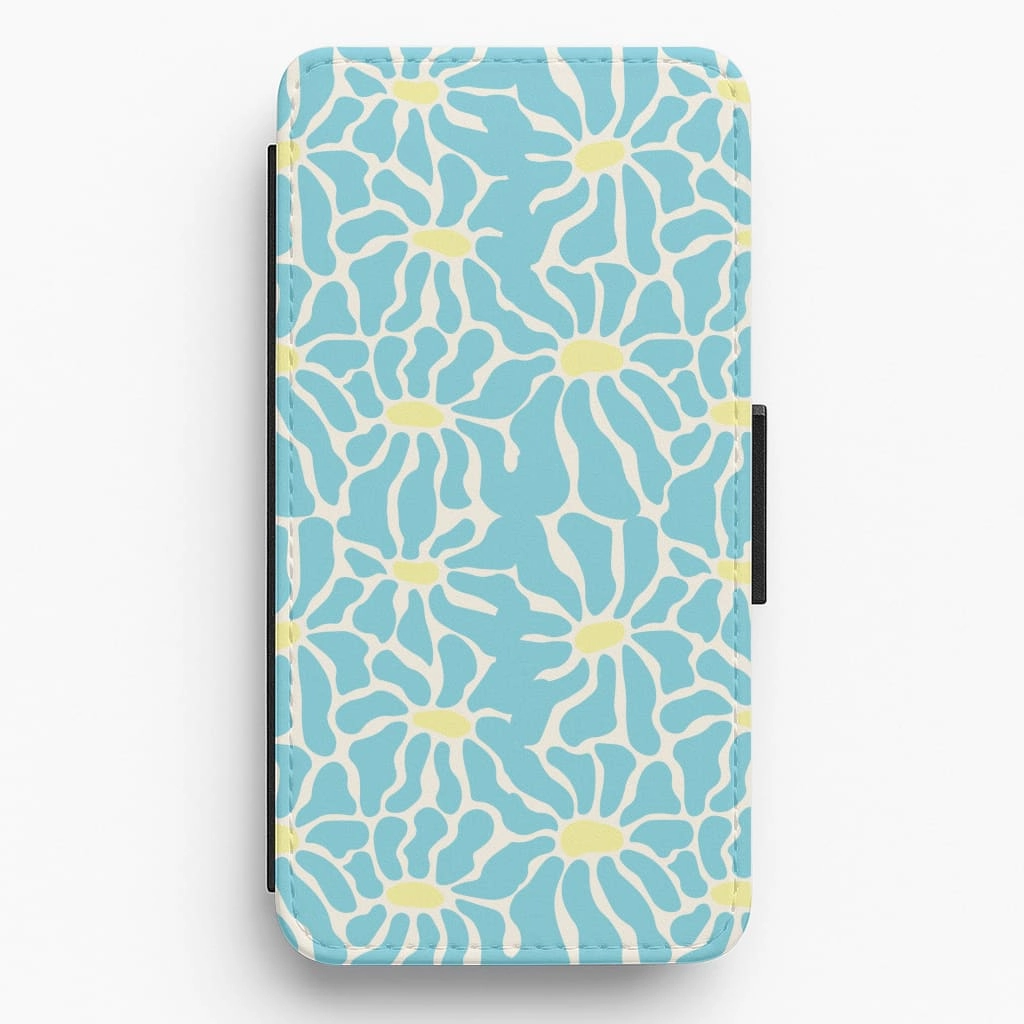 Blue Flowers - Summer Flip / Wallet Phone Case Elegant Accent Shockproof Edge