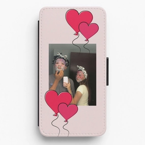 Heart Balloons - Personalised Couples Flip / Wallet Phone Case 3D Effect Smooth Surface
