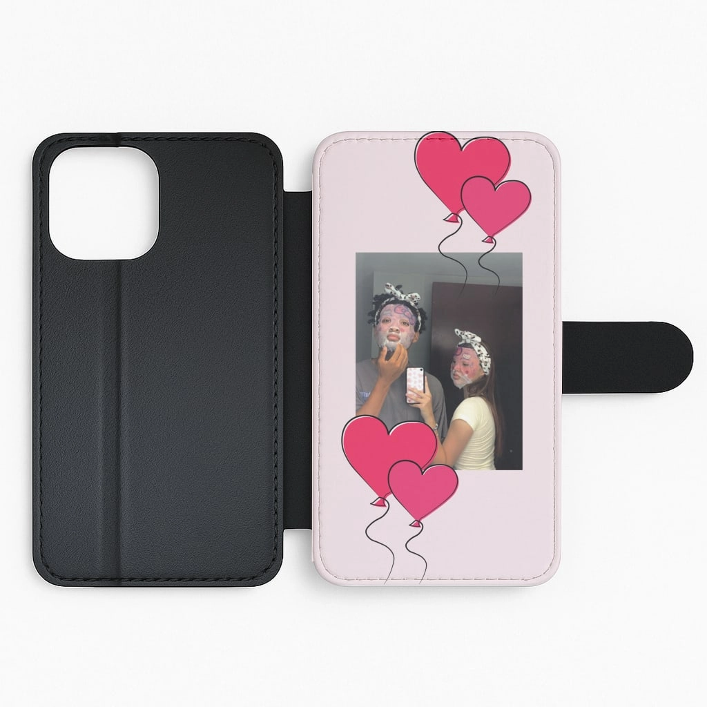 Vivid Texture Heart Balloons - Personalised Couples Flip / Wallet Phone Case
