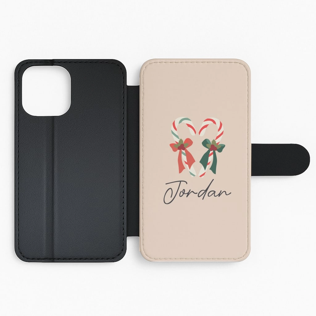Candycane - Personalised Christmas Flip / Wallet Phone Case Water Resistant