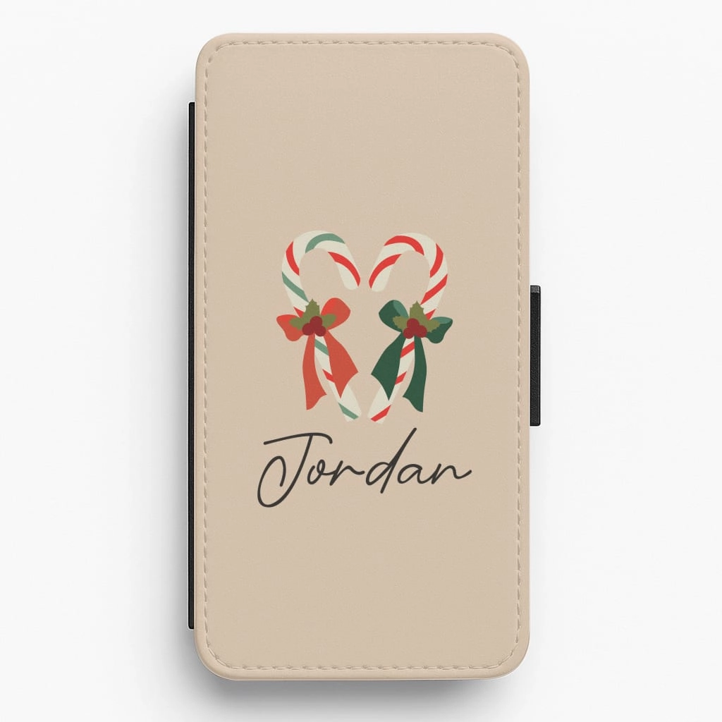 Soft Layer Candycane - Personalised Christmas Flip / Wallet Phone Case