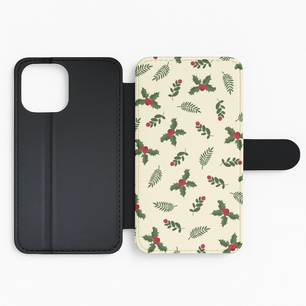 Flexible Protection Minimal Shield Texture Holly Green Pattern Flip / Wallet Phone Case