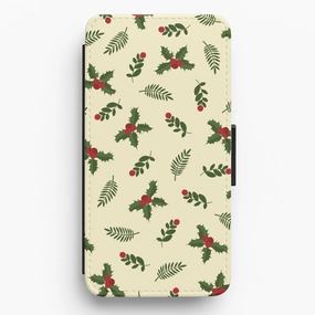 Holly Green Pattern Flip / Wallet Phone Case Premium Style Refined Edge