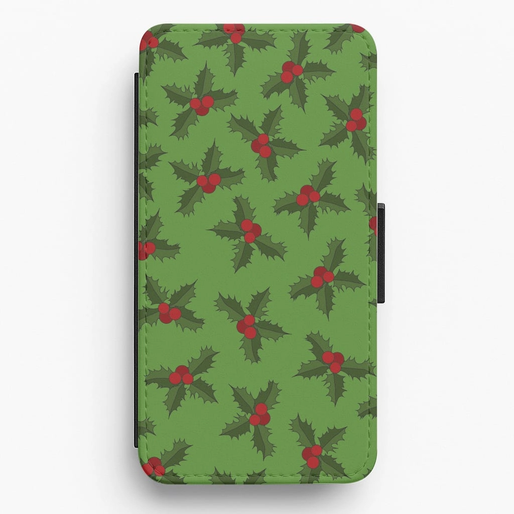 Holly Pattern Flip / Wallet Phone Case Stylish Detailing