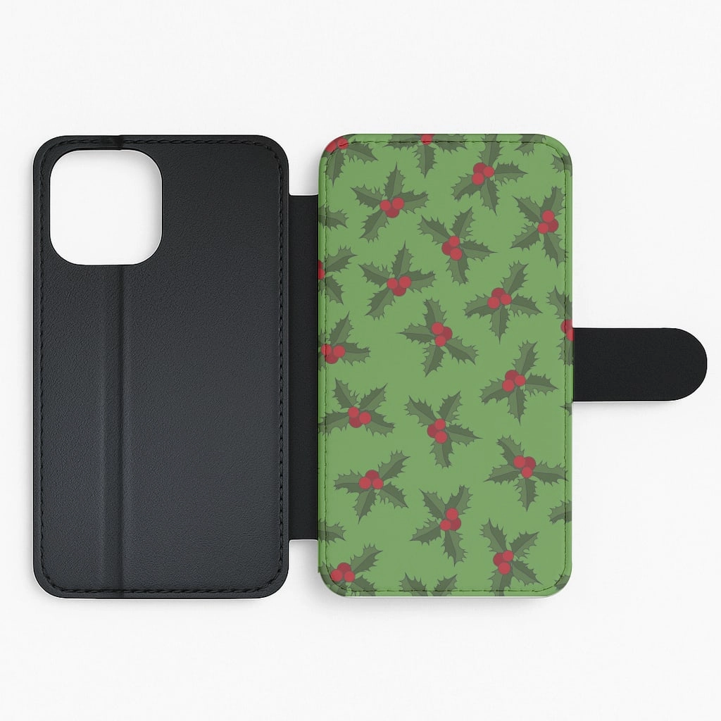 Tough Frame Gloss Touch Holly Pattern Flip / Wallet Phone Case