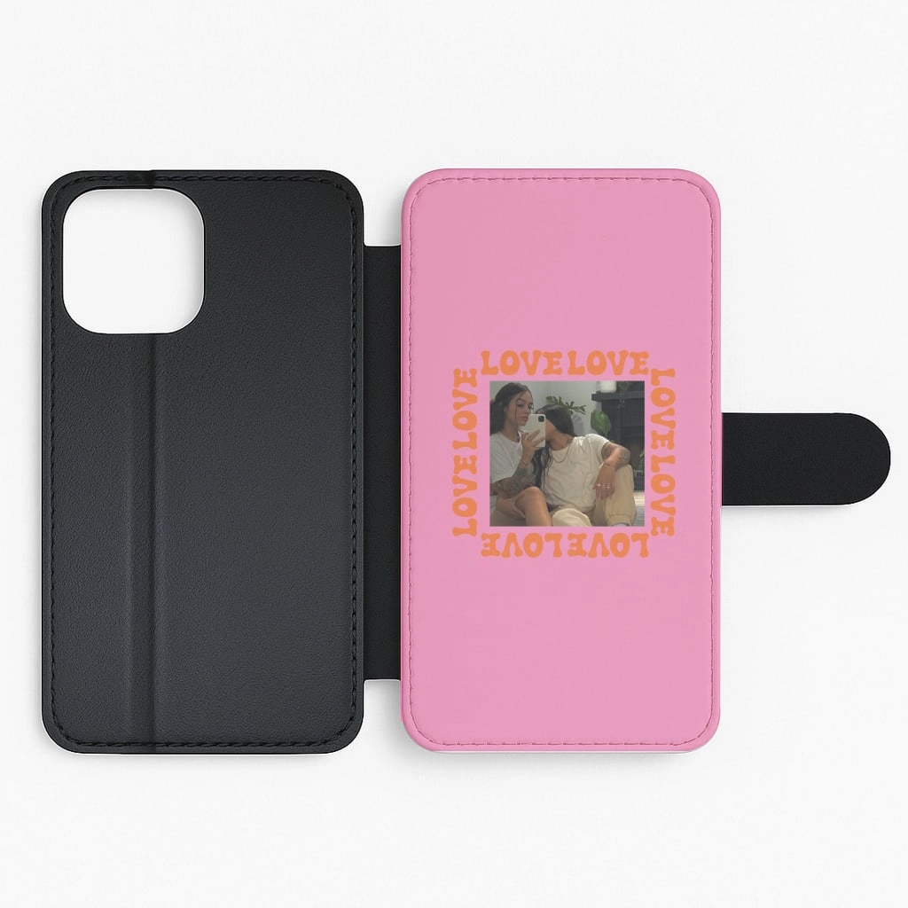 Love, Love, Love - Personalised Couples Flip / Wallet Phone Case Modern Pattern Style Student Gear