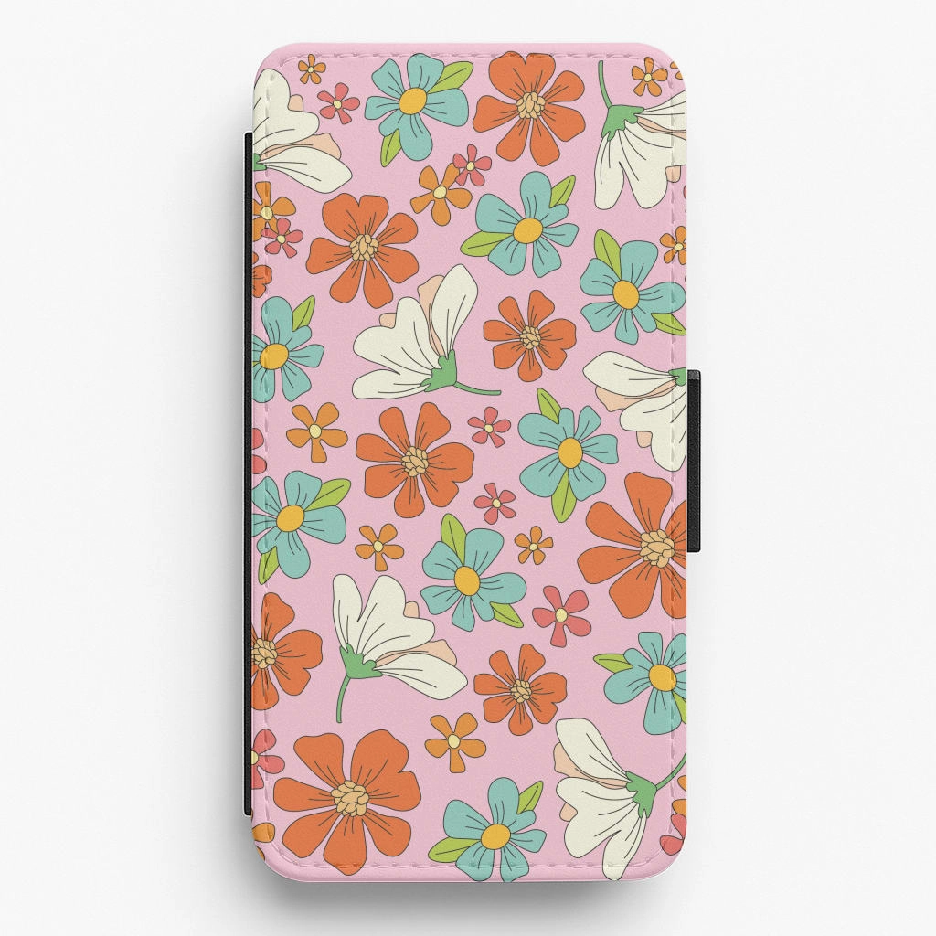 Pink Flower Pattern - Mothers Day Flip / Wallet Phone Case Stylish Layer Clean Texture