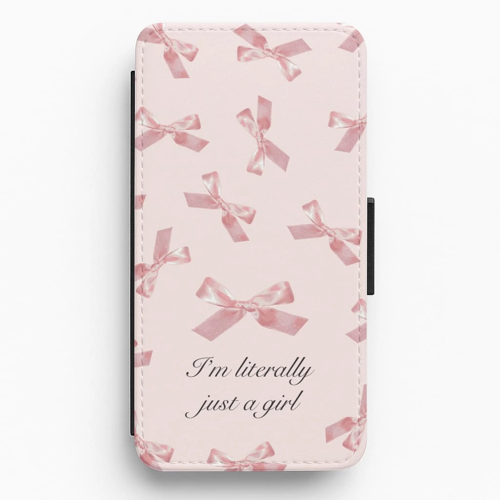 I'm Literally Just A Girl Bows Pattern Flip / Wallet Phone Case Everyday Use