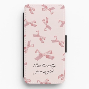 I'm Literally Just A Girl Bows Pattern Flip / Wallet Phone Case Everyday Use