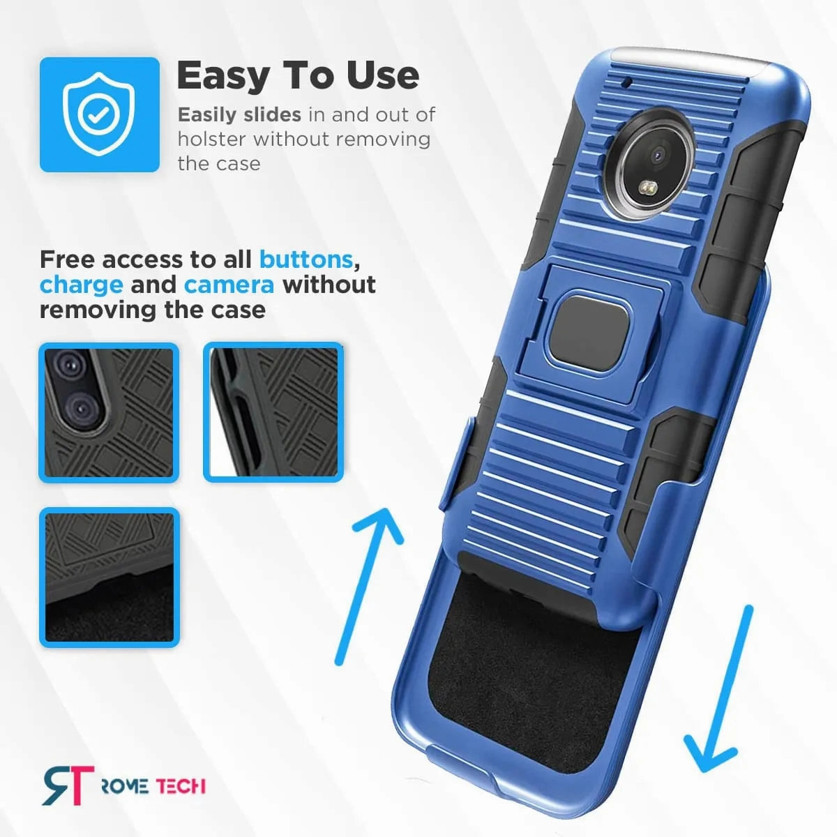 Motorola Moto Z2 Play Dual-Layer Holster Case with Kickstand Grip Safe Trendy Texture