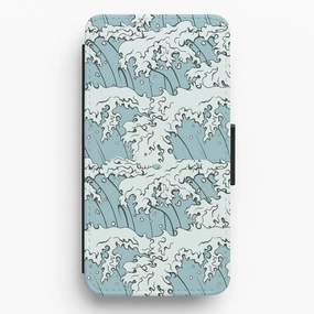 Japanese Waves Flip Wallet Phone Case Full Coverage