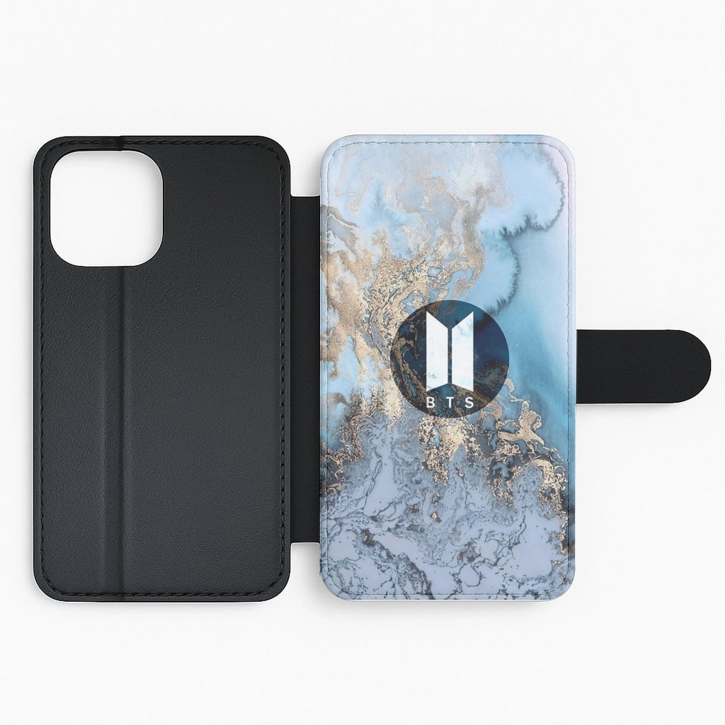 K-Pop Band Logo Marble Flip Wallet Phone Case Durable Protection Layer Soft Edging