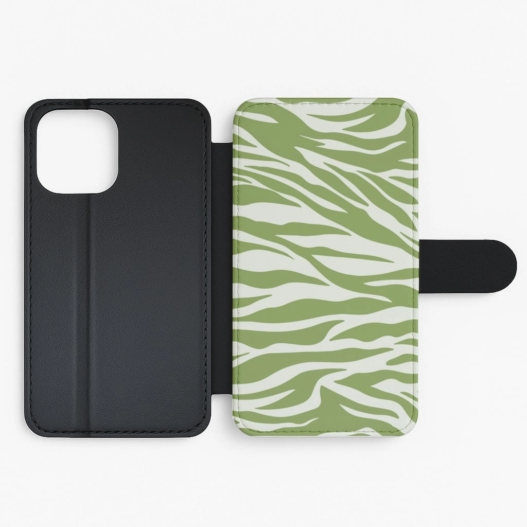 Abstract Green Print Flip / Wallet Phone Case Matte Look Design Soft Grip Finish