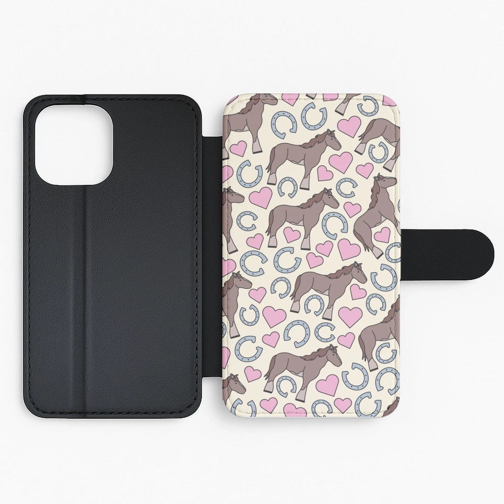 Sleek Grip Minimal Detail Horses And Horseshoes Pattern - Horses Flip / Wallet Phone Case