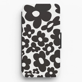 Elegant Texture Outdoor Adventure Black Flowers - Trippy Patterns Flip / Wallet Phone Case