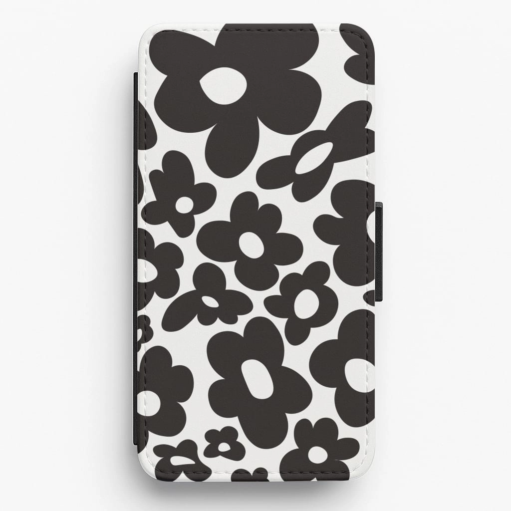 Elegant Texture Outdoor Adventure Black Flowers - Trippy Patterns Flip / Wallet Phone Case