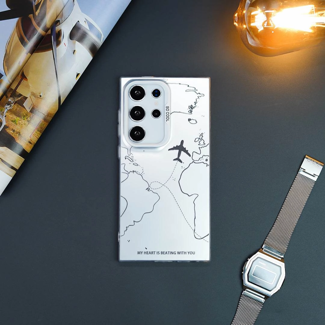 Carbon Fiber Premium Material Travel Inspired Airplane Route Design Case - Samsung