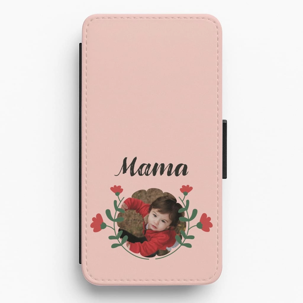 Mama Red Flowers - Personalised Mother's Day Flip / Wallet Phone Case Gloss Touch Ergonomic form