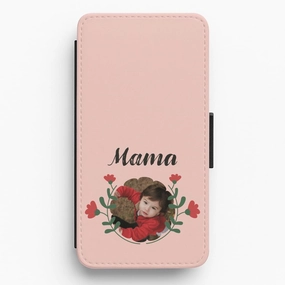 Mama Red Flowers - Personalised Mother's Day Flip / Wallet Phone Case Gloss Touch Ergonomic form