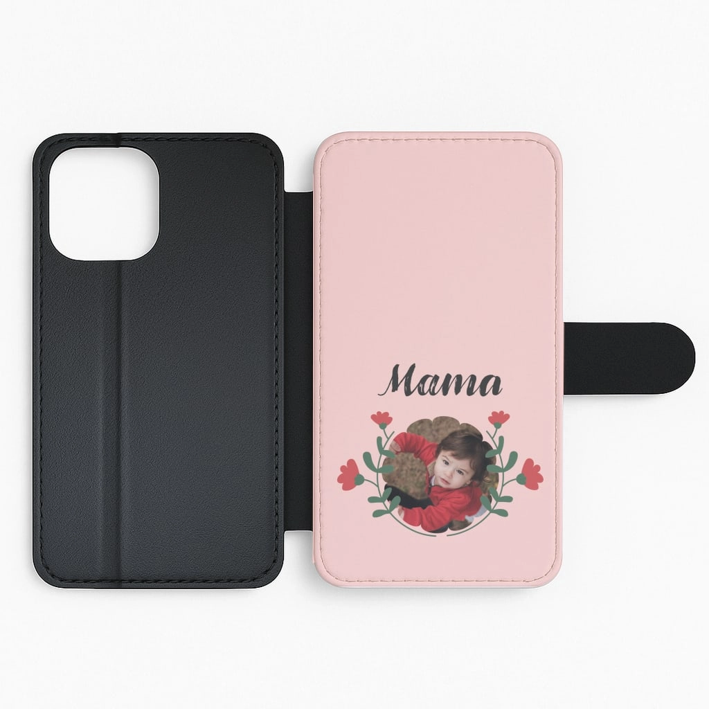 Drop Shield Mama Red Flowers - Personalised Mother's Day Flip / Wallet Phone Case