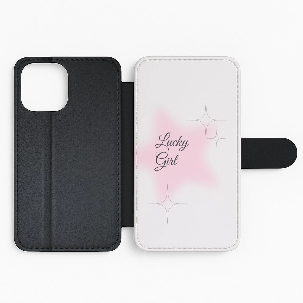 Lucky Girl - Clean Girl Aesthetic Flip / Wallet Phone Case Grip Assist