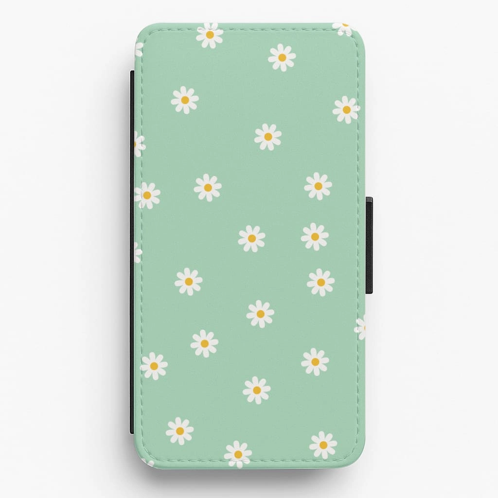 Teal Daisies Flip / Wallet Phone Case Premium Surface Texture Scratch Guard