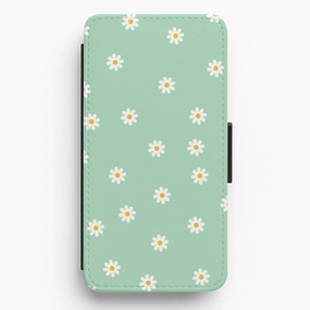 Teal Daisies Flip / Wallet Phone Case Premium Surface Texture Scratch Guard