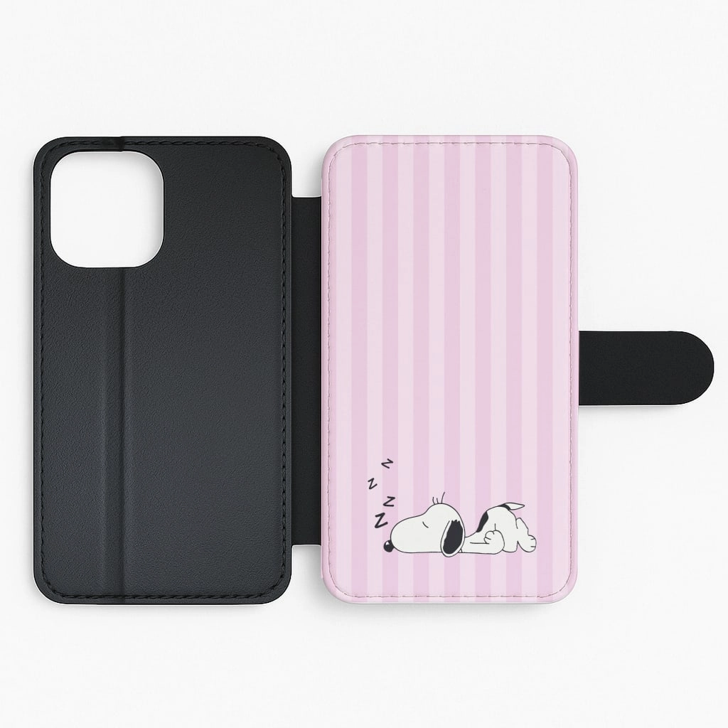 Pastel Stripes Cartoon Beagle Flip / Wallet Phone Case Rugged Frame Design Matte Texture Finish