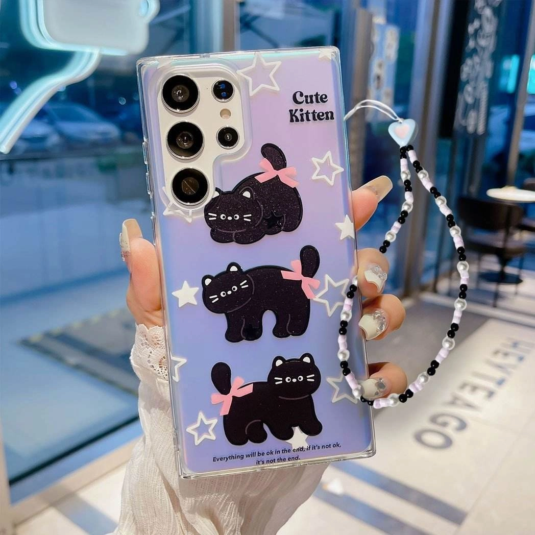 Clear Back Meowgical Bow Laser Cat Case - Samsung